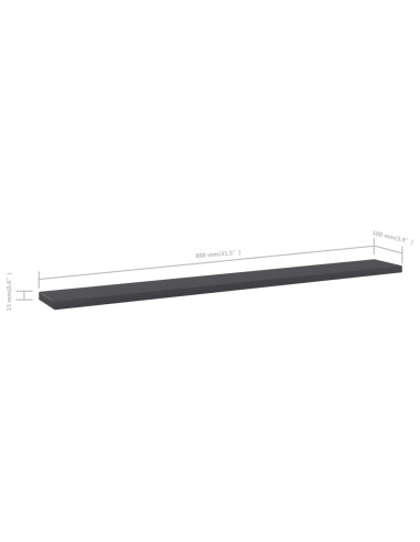 Ripiani per Libreria 8pz Grigi 80x10x1,5cm in Legno Multistrato