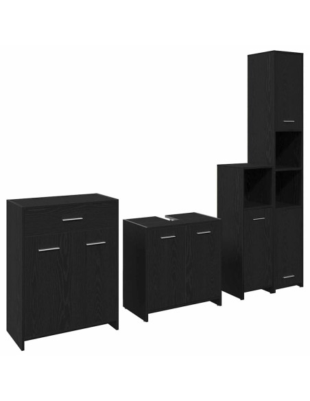 Set di mobili per il bagno 4 pcs Rovere Nero Legno multistrato