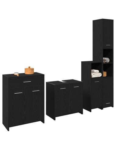 Set di mobili per il bagno 4 pcs Rovere Nero Legno multistrato
