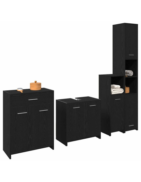 Set di mobili per il bagno 4 pcs Rovere Nero Legno multistrato