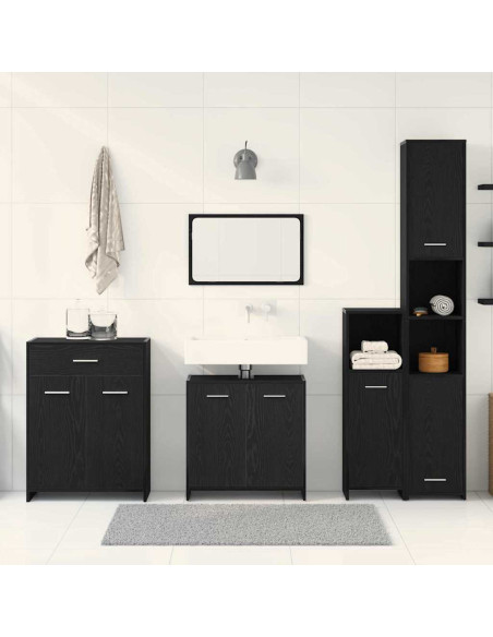 Set di mobili per il bagno 4 pcs Rovere Nero Legno multistrato