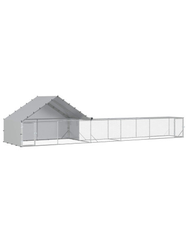 Gabbia per Galline con Tetto e Giardino 2 pz Argento