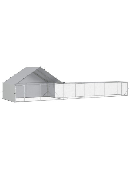 Gabbia per Galline con Tetto e Giardino 2 pz Argento