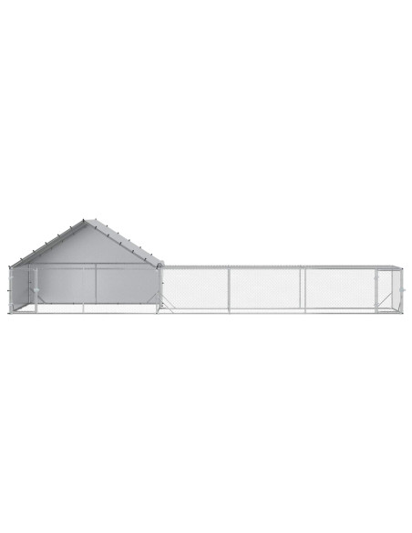 Gabbia per Galline con Tetto e Giardino 2 pz Argento