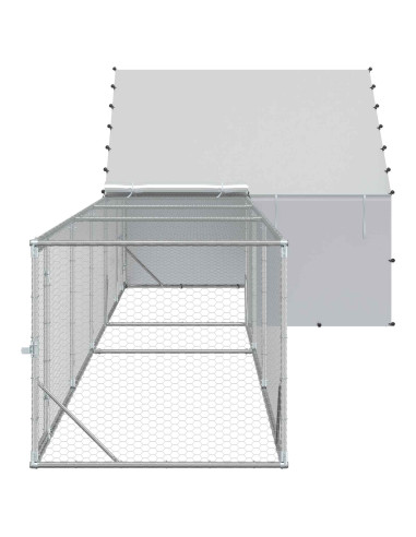 Gabbia per Galline con Tetto e Giardino 2 pz Argento