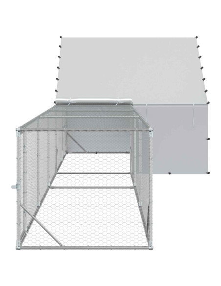 Gabbia per Galline con Tetto e Giardino 2 pz Argento