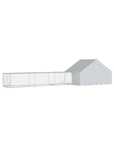 Gabbia per Galline con Tetto e Giardino 2 pz Argento