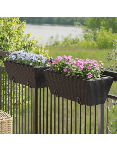 Fioriere con Ganci 2 pz Nere in Polyrattan