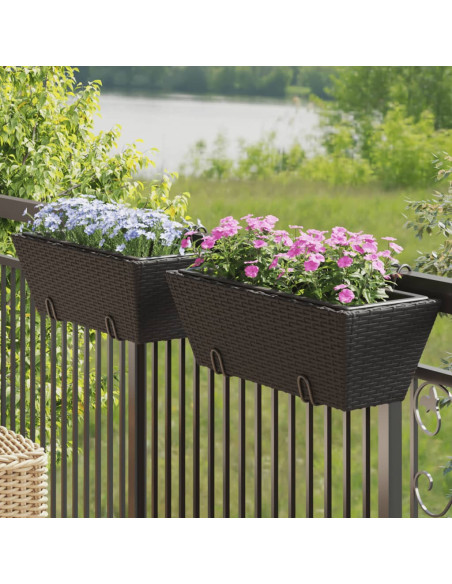 Fioriere con Ganci 2 pz Nere in Polyrattan
