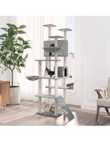 Albero per Gatti con Tiragraffi in Sisal Grigio Chiaro 191 cm