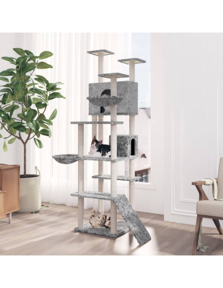 Albero per Gatti con Tiragraffi in Sisal Grigio Chiaro 191 cm