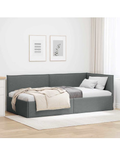 Cornice del letto ad angolo Grigio scuro 90 x 200 cm Tessuto