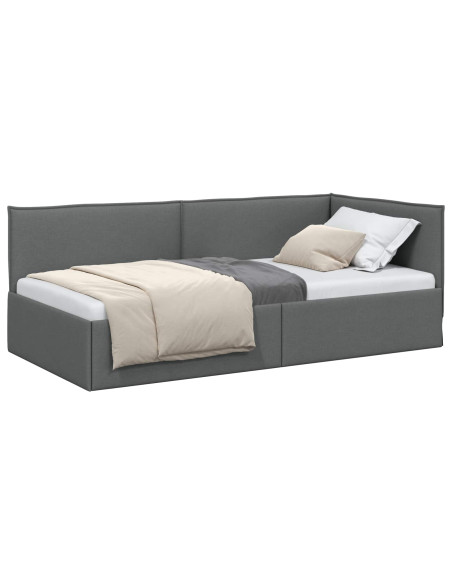 Cornice del letto ad angolo Grigio scuro 90 x 200 cm Tessuto