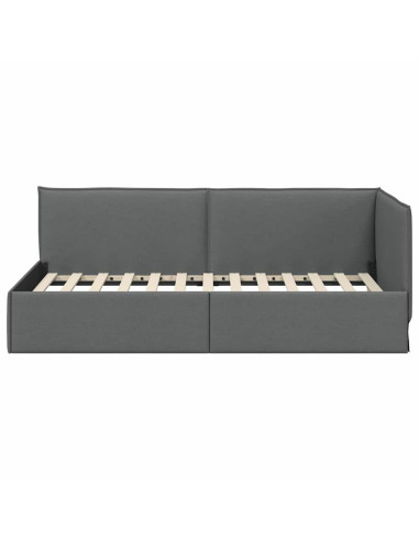 Cornice del letto ad angolo Grigio scuro 90 x 200 cm Tessuto
