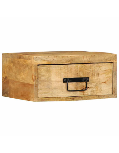 Comodino a Parete in Legno Grezzo Massello di Mango