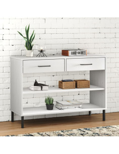 Mobile Consolle Gambe Metallo Bianco Legno Massello Pino OSLO