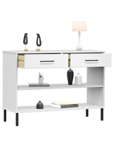 Mobile Consolle Gambe Metallo Bianco Legno Massello Pino OSLO
