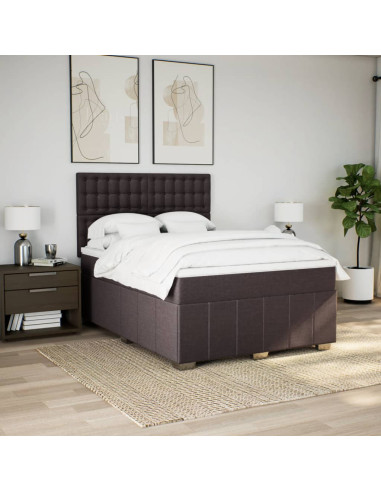 Giroletto a Molle con Materasso Marrone Scuro 160x200cm Tessuto