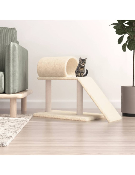 Pali Tiragraffi per Gatti con Tunnel e Scaletta Crema 55,5 cm
