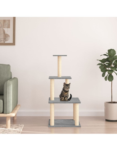 Albero per Gatti con Tiragraffi in Sisal Grigio Chiaro 111 cm