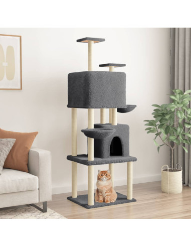 Albero per Gatti con Tiragraffi in Sisal Grigio Scuro 180 cm