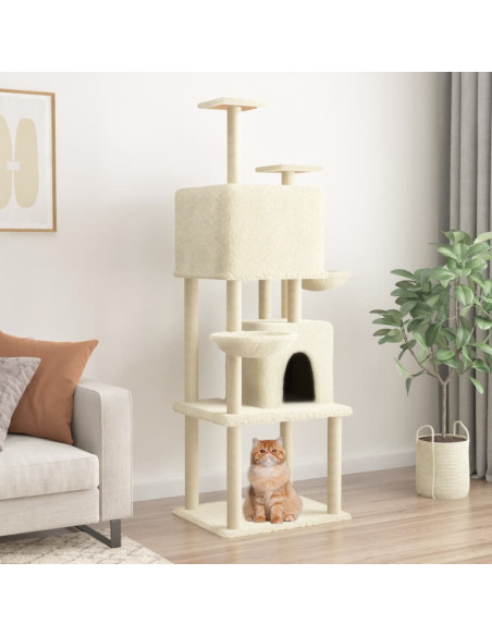 Albero per Gatti con Tiragraffi in Sisal Crema 180 cm