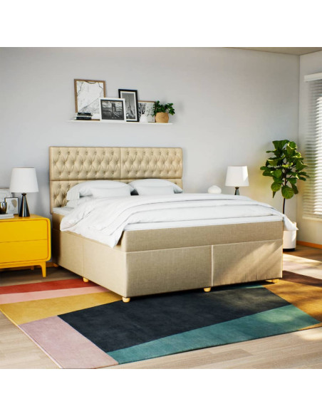 Giroletto a Molle con Materasso Crema 180x200 cm in Tessuto