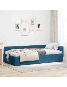 Cornice del letto ad angolo Blu 90 cm x 190 cm Velluto