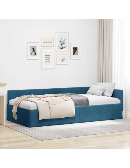 Cornice del letto ad angolo Blu 90 cm x 190 cm Velluto