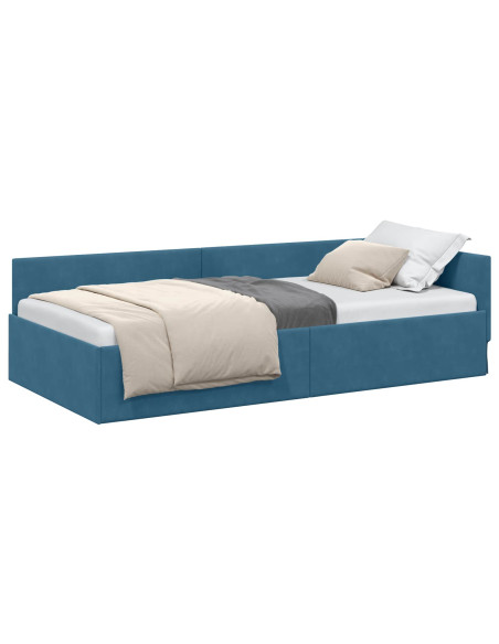 Cornice del letto ad angolo Blu 90 cm x 190 cm Velluto