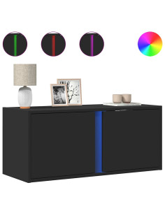 Mobile TV a Parete con Luci LED Nero 80x31x35 cm 2