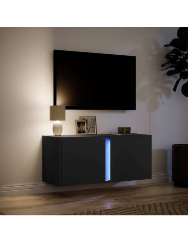 Mobile TV a Parete con Luci LED Nero 80x31x35 cm