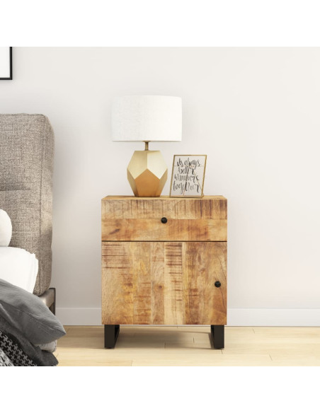 Comodino 50x33x60cm Legno Massello di Mango e Legno Multistrato