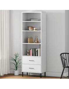 Libreria con 2 Cassetti Bianco 60x35x180 cm Legno Massello OSLO