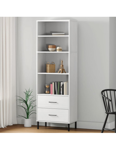 Libreria con 2 Cassetti Bianco 60x35x180 cm Legno Massello OSLO