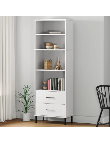 Libreria con 2 Cassetti Bianco 60x35x180 cm Legno Massello OSLO