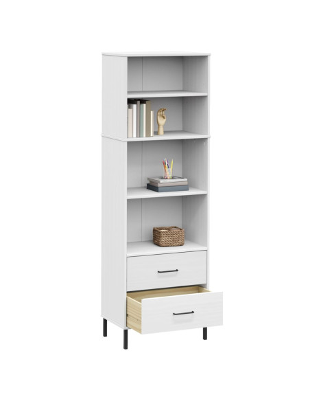 Libreria con 2 Cassetti Bianco 60x35x180 cm Legno Massello OSLO