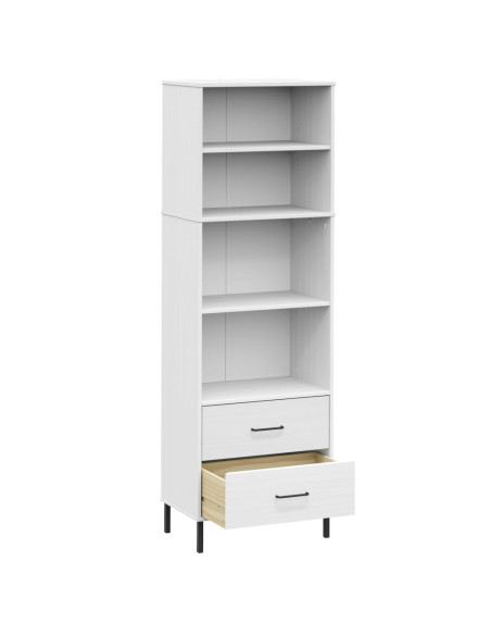 Libreria con 2 Cassetti Bianco 60x35x180 cm Legno Massello OSLO