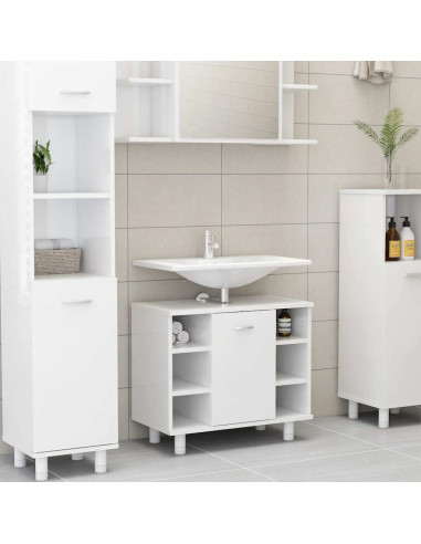 Mobile da Bagno Bianco Lucido 60x32x53,5cm in Legno Multistrato