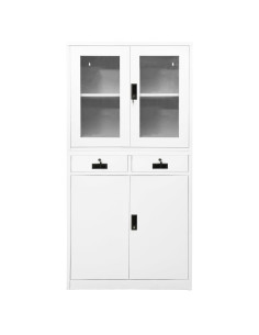 Armadio per Ufficio Bianco 90x40x180 cm in Acciaio e Vetro