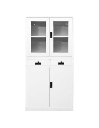 Armadio per Ufficio Bianco 90x40x180 cm in Acciaio e Vetro