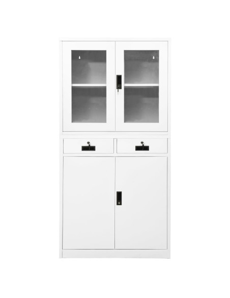 Armadio per Ufficio Bianco 90x40x180 cm in Acciaio e Vetro