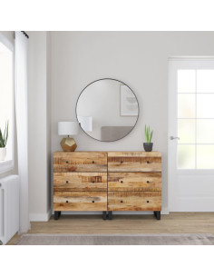 Credenze 2 pz 60x33x75 cm in Legno di Mango Grezzo