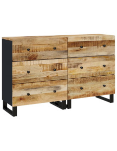 Credenze 2 pz 60x33x75 cm in Legno di Mango Grezzo 2