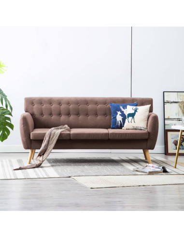 Divano a 3 Posti Rivestito in Tessuto 172x70x82 cm Marrone