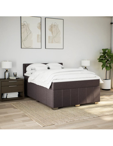 Giroletto a Molle con Materasso Marrone Scuro 160x200cm Tessuto