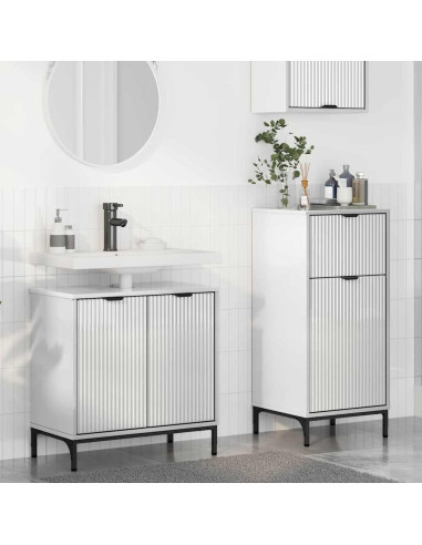 Set di mobili per il bagno con cassetto 2 pcs Bianco Lucido