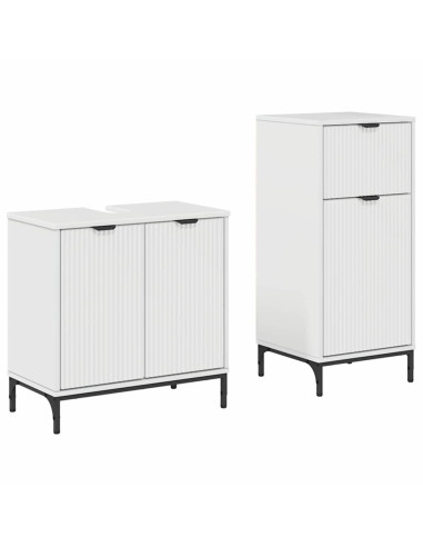 Set di mobili per il bagno con cassetto 2 pcs Bianco Lucido