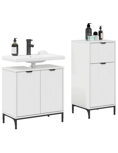 Set di mobili per il bagno con cassetto 2 pcs Bianco Lucido