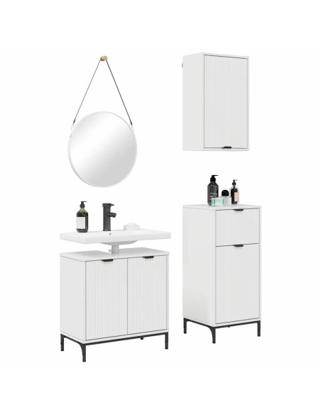 Set di mobili per il bagno con cassetto 3 pcs Bianco lucido